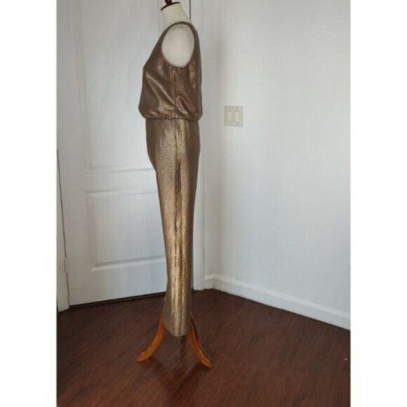 BCBGMaxAzria Jumpsuit M Gold Sequins Sleeveless Lowe  Formal Party - Picture 8 of 16